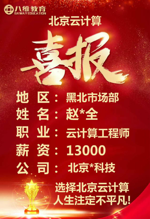 八維教育北京校區(qū)云計算專業(yè)四月就業(yè)喜報來襲
